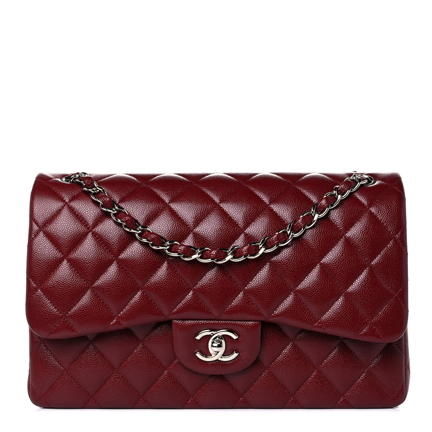 Caviar Quilted Jumbo Double Flap Dark Red