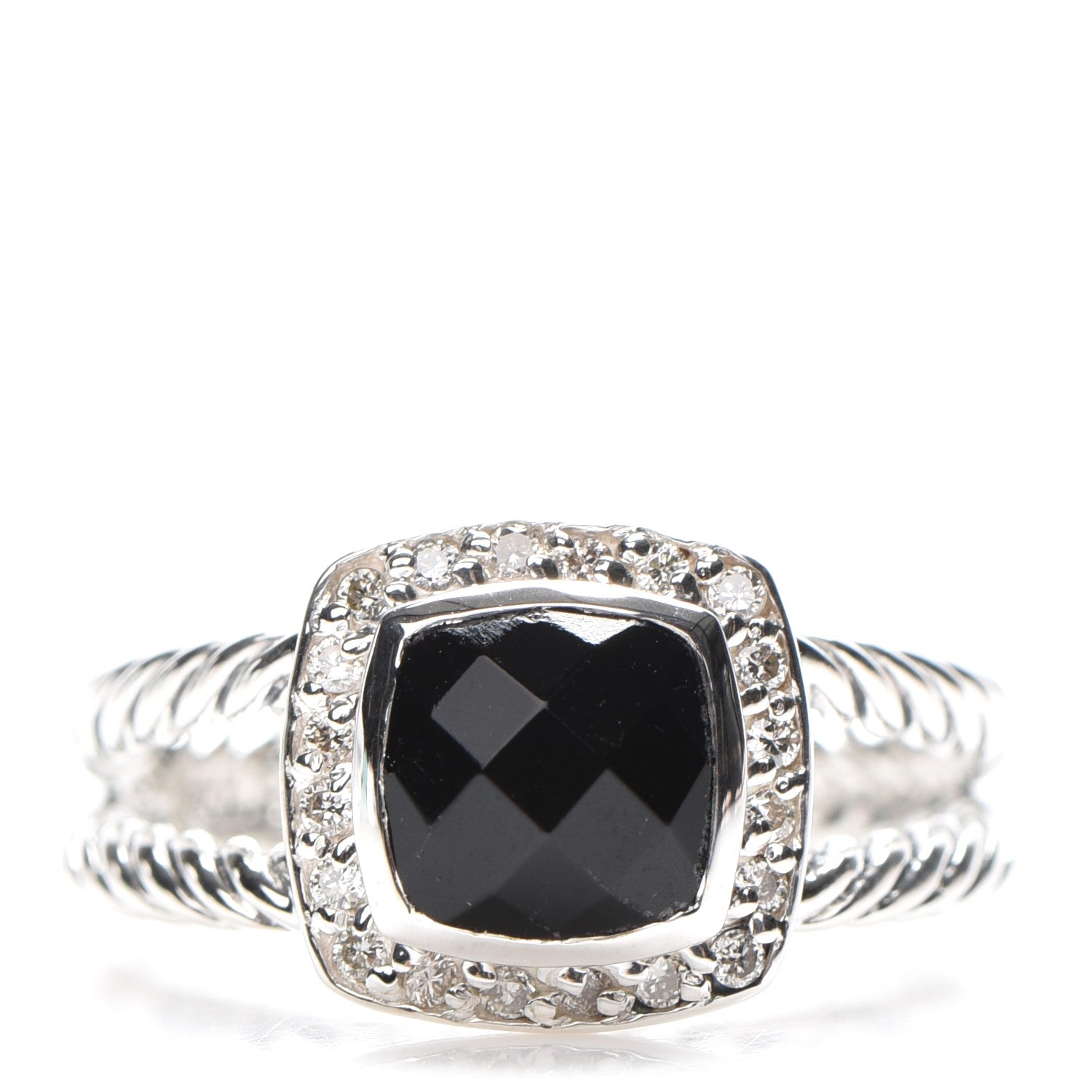 David Yurman Sterling Silver Diamond Black Onyx 7mm Petite Albion Ring 54 6.75 1 of 5