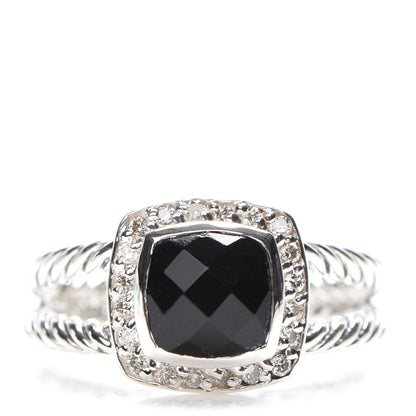 David Yurman Sterling Silver Diamond Black Onyx 7mm Petite Albion Ring 54 6.75 1 of 5