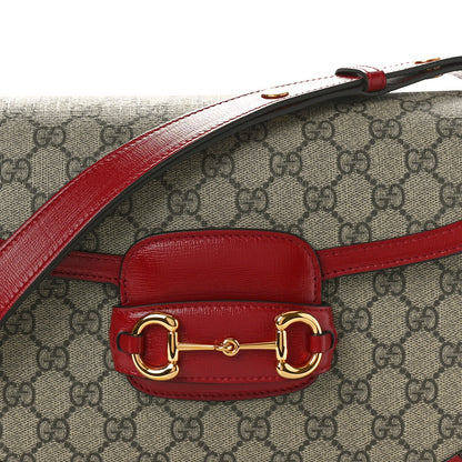 Gucci GG Supreme Monogram Azalea Calfskin Horsebit 1955 Shoulder Bag Beige Ebony New Cherry Red 8 of 10