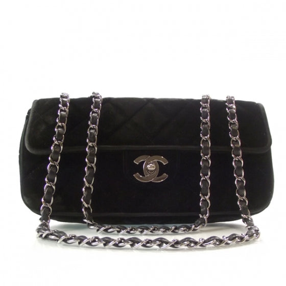 Chanel Velvet Quilted East West Flap Black 1 of 9