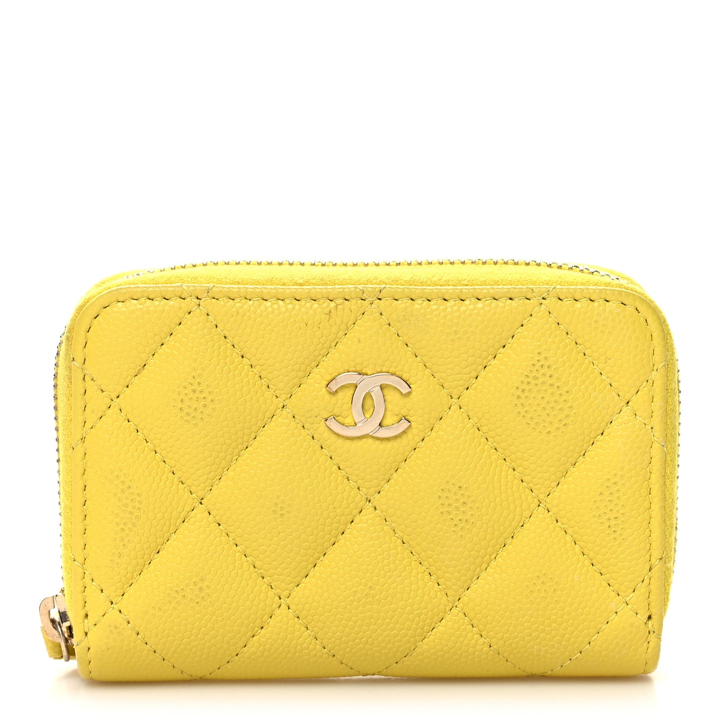 Caviar Quilted Zip Coin Purse Yellow