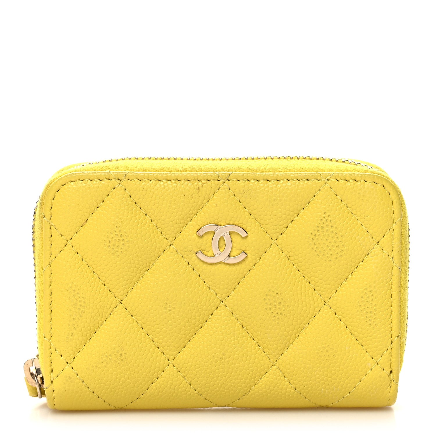Chanel Caviar Quilted Zip Coin Purse Yellow 1 of 8