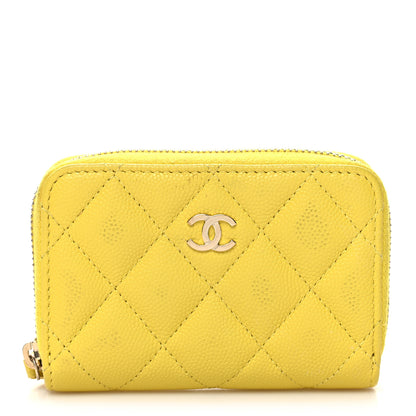 Chanel Caviar Quilted Zip Coin Purse Yellow 1 of 8