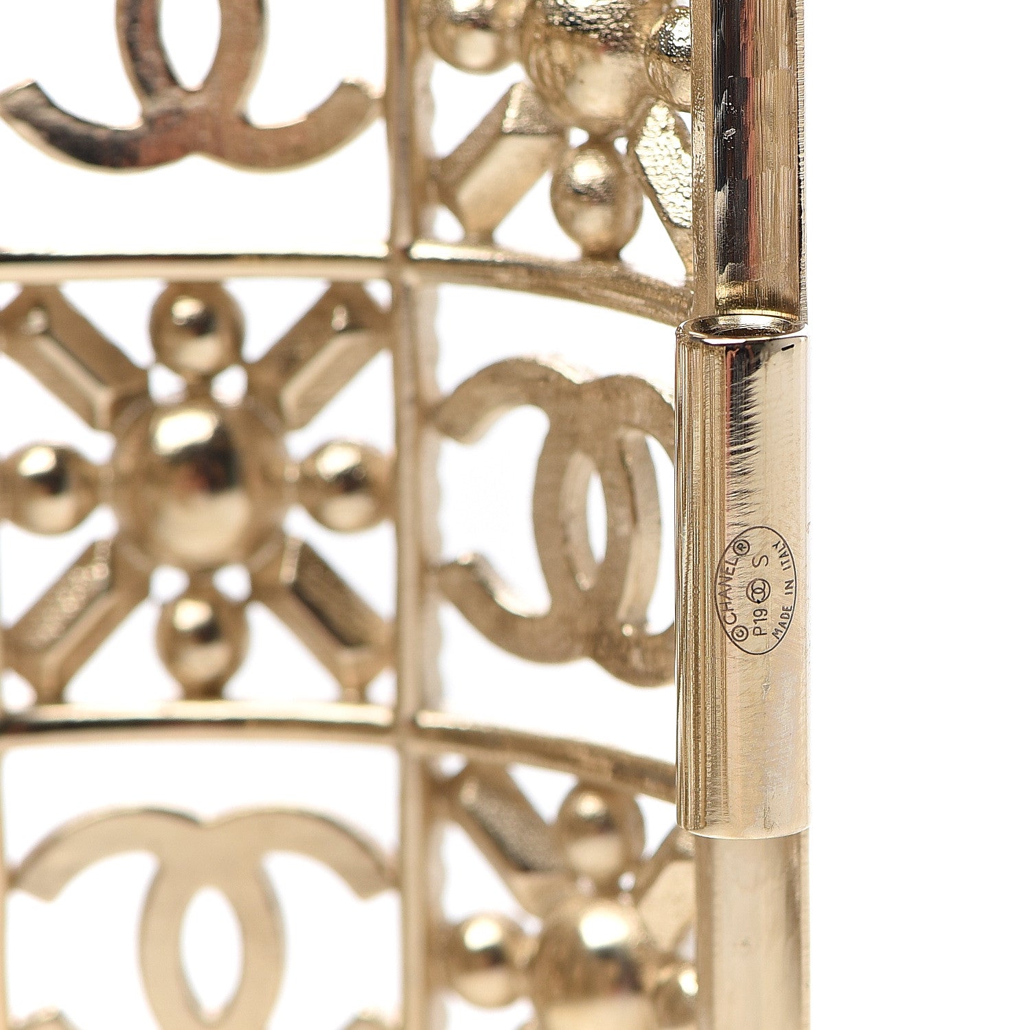 Chanel Crystal Pearl CC Cuff Bracelet Gold 4 of 5