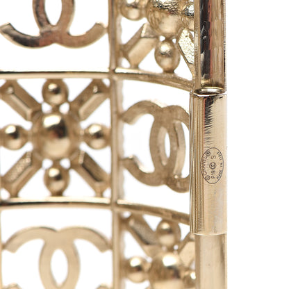 Chanel Crystal Pearl CC Cuff Bracelet Gold 4 of 5