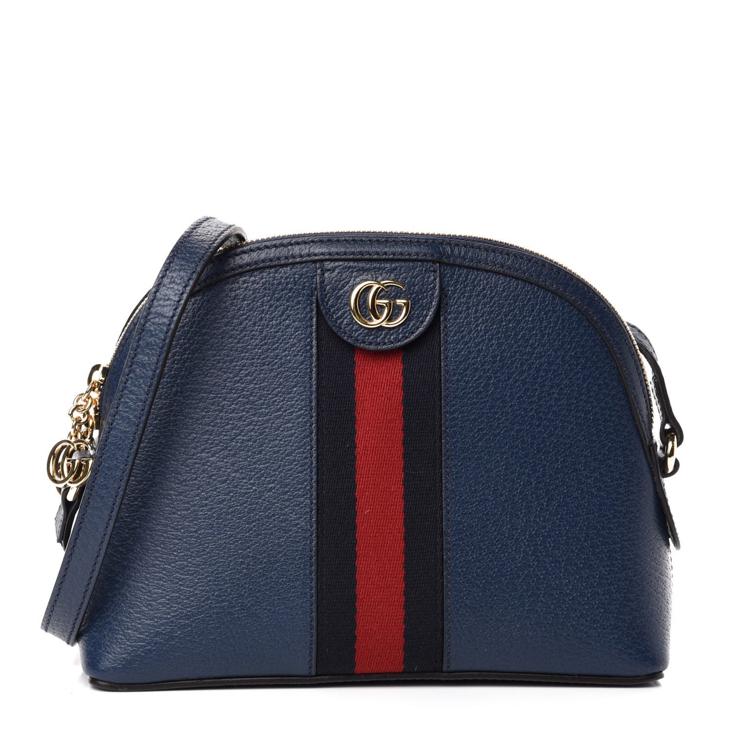Textured Dollar Calfskin Web Small Ophidia Dome Shoulder Bag Blue Agata