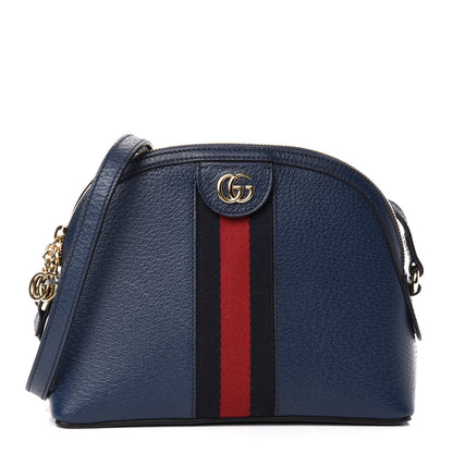 Gucci Textured Dollar Calfskin Web Small Ophidia Dome Shoulder Bag Blue Agata 1 of 11
