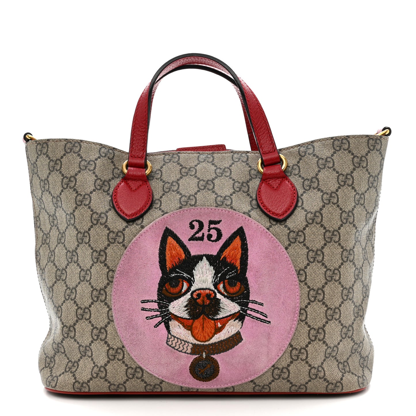 Soft GG Supreme Monogram Web Bosco Patch Small Crossbody Tote Beige Malva Hibiscus Red