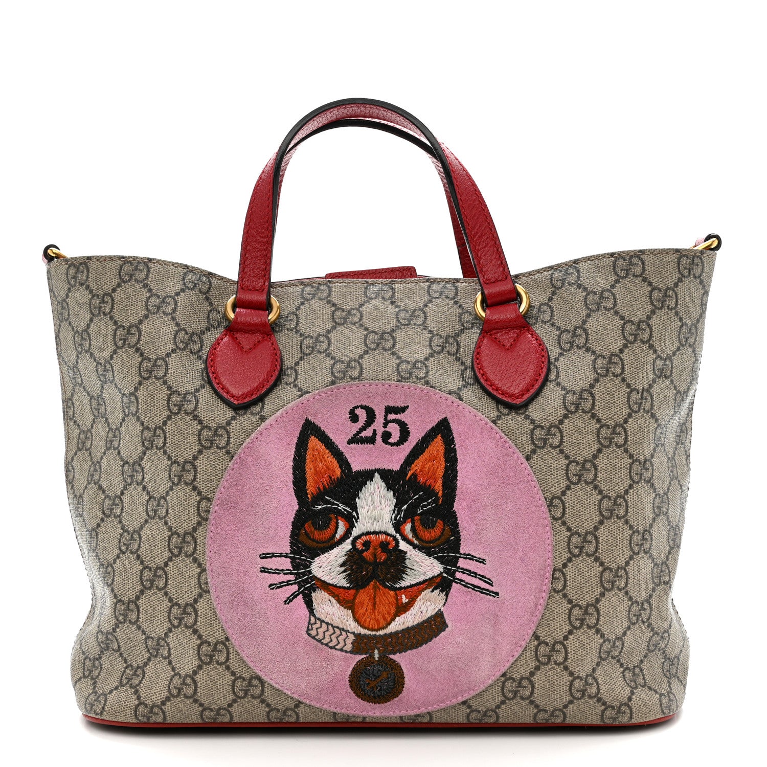 Gucci Soft GG Supreme Monogram Web Bosco Patch Small Crossbody Tote Beige Malva Hibiscus Red 1 of 21