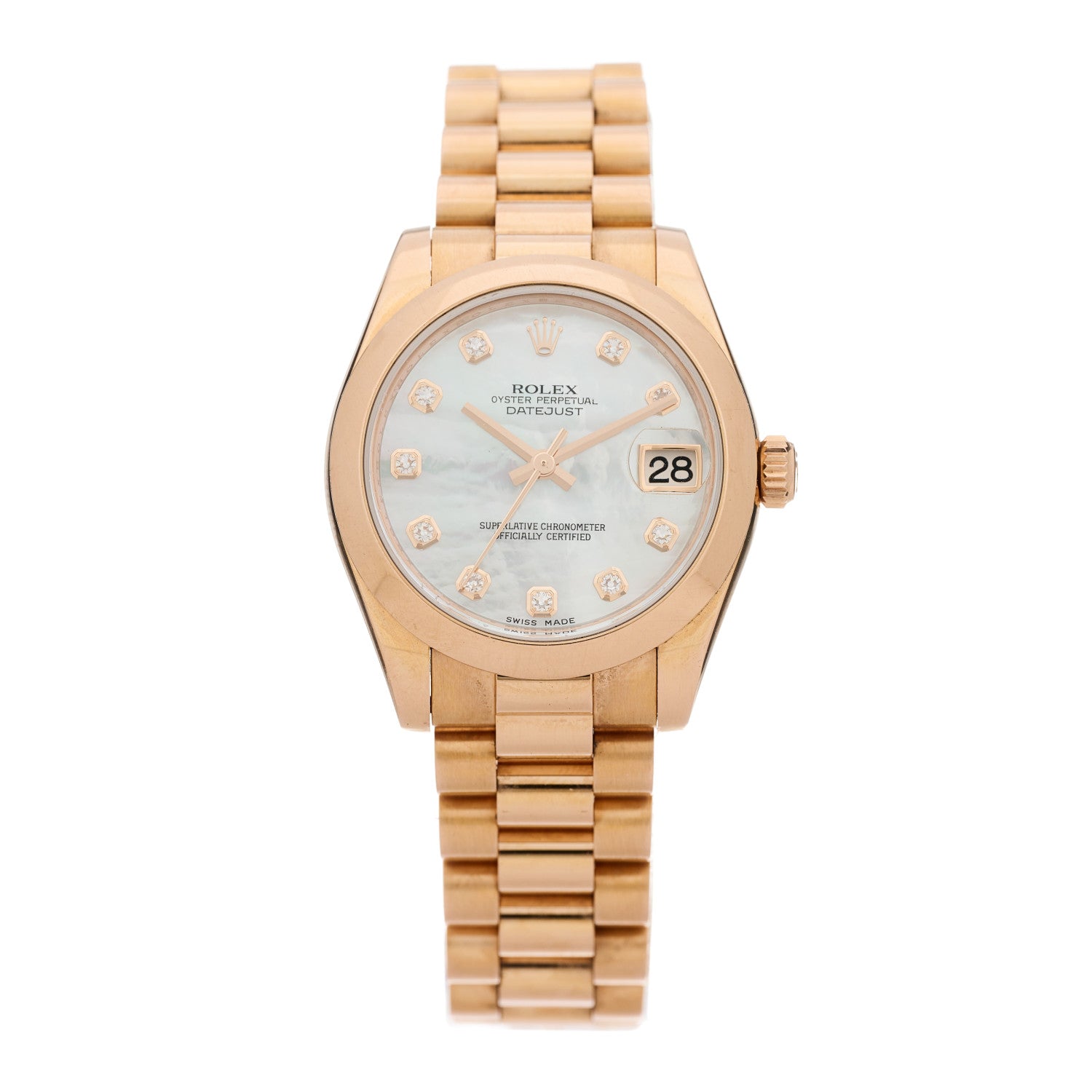 Rolex 18K Everose Gold Diamond Mother of Pearl 31mm Oyster Perpetual Datejust President Watch 178245 1 of 5