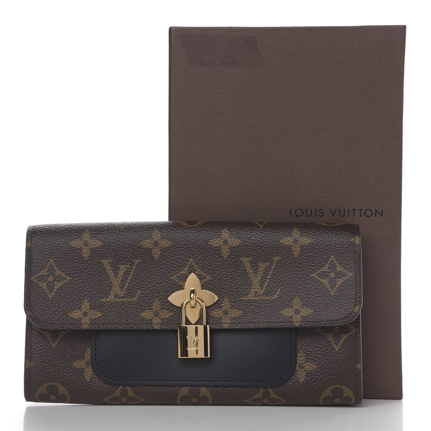 Monogram Flower Lock Long Wallet Black