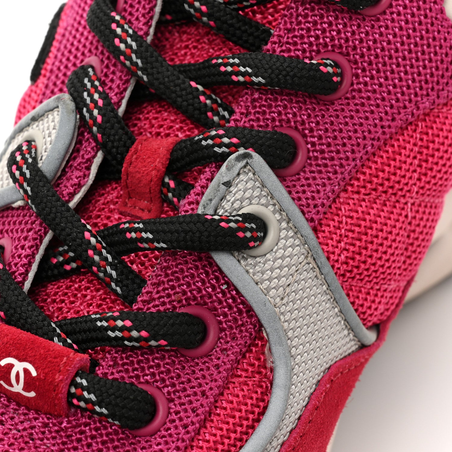 Chanel Mesh Suede Calfskin Grained Calfskin Womens CC Sneakers 37.5 Dark Pink Silver 9 of 19