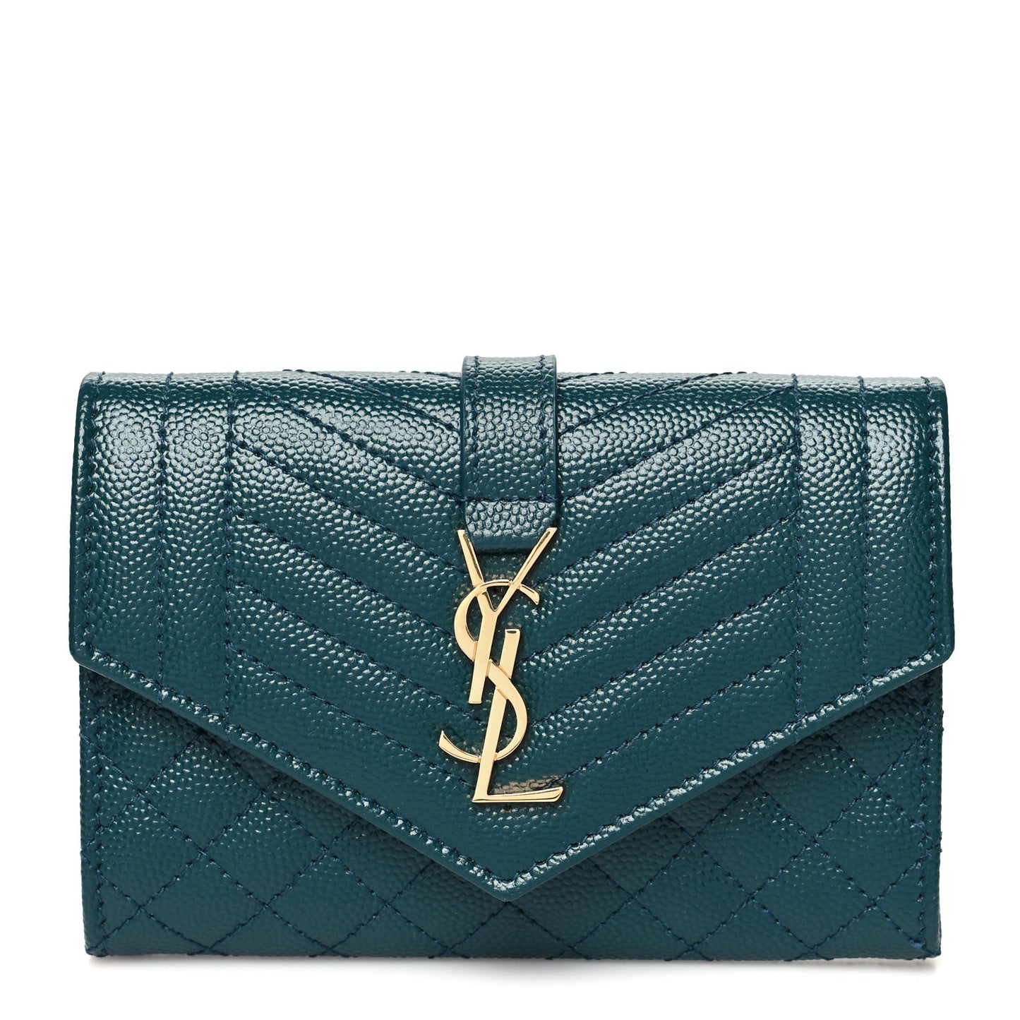 Grain De Poudre Textured Mixed Matelasse Triquilt Small Monogram Envelope Wallet Sea Turquoise