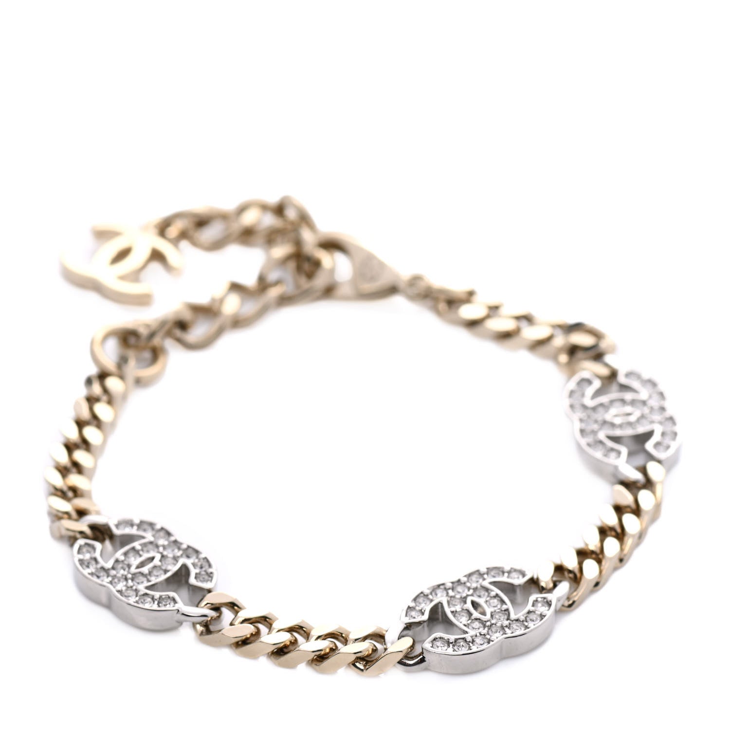 Chanel Crystal CC Chain Bracelet Gold Silver 1 of 4