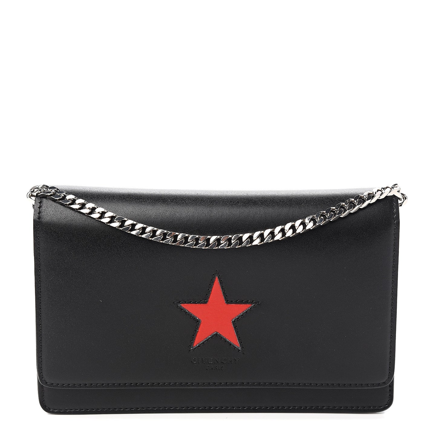 Calfskin Star Pandora Chain Wallet Black