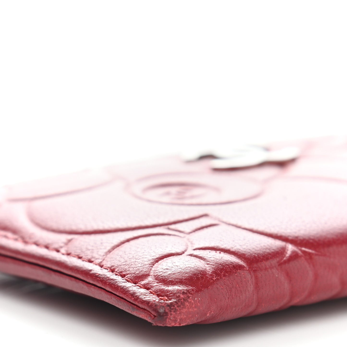 Lambskin Camellia Embossed Card Holder Red