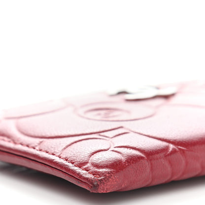 Chanel Lambskin Camellia Embossed Card Holder Red 10 of 11