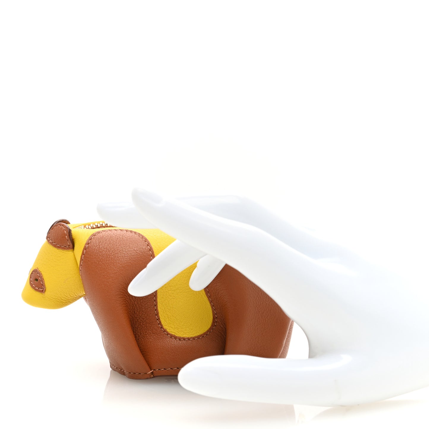 Calfskin Panda Coin Purse Yellow Brown