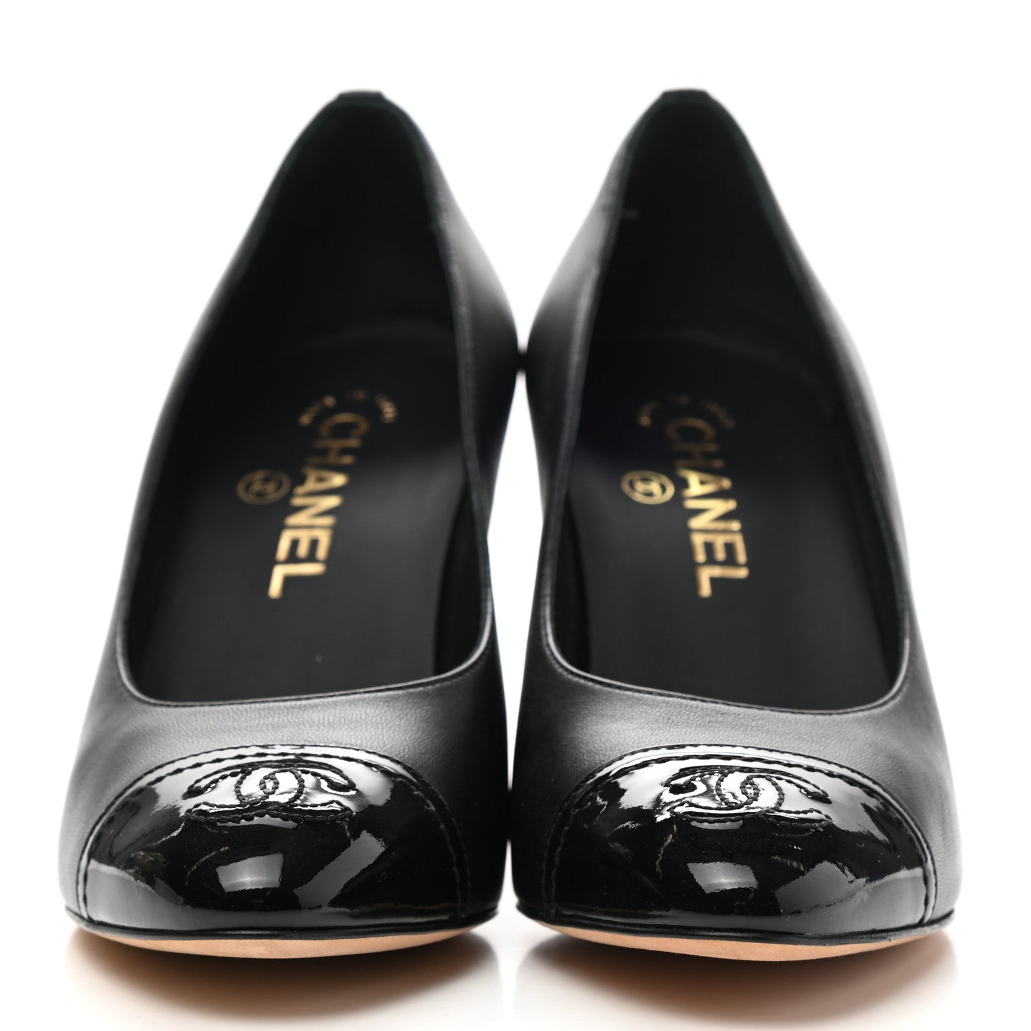 Chanel Lambskin Patent Calfskin Cap Toe CC Pumps 37 Black 2 of 9