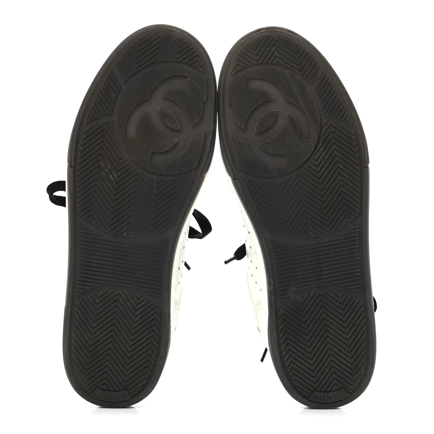 Chanel Grained Calfskin Fabric Womens Logo Sneakers 41White Black 5 of 9