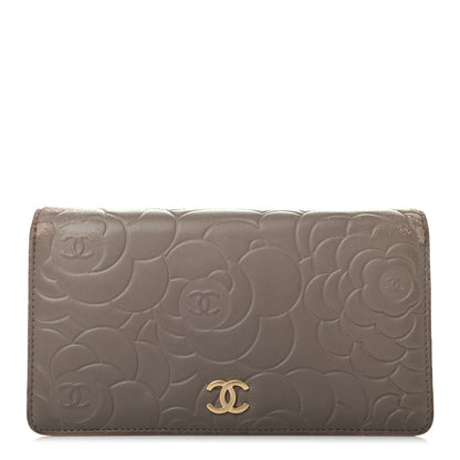 Chanel Lambskin Camellia Embossed Yen Wallet Beige 1 of 6