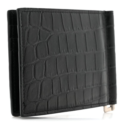Saint Laurent Calfskin Crocodile Embossed Bill Clip Card Case Black 3 of 7