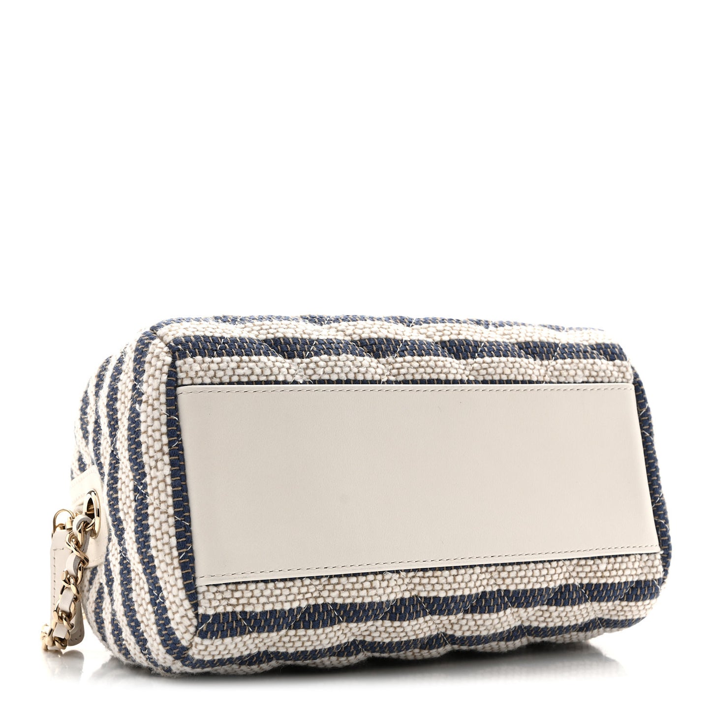 Printed Fabric Clutch With Chain Light Beige Dark Blue