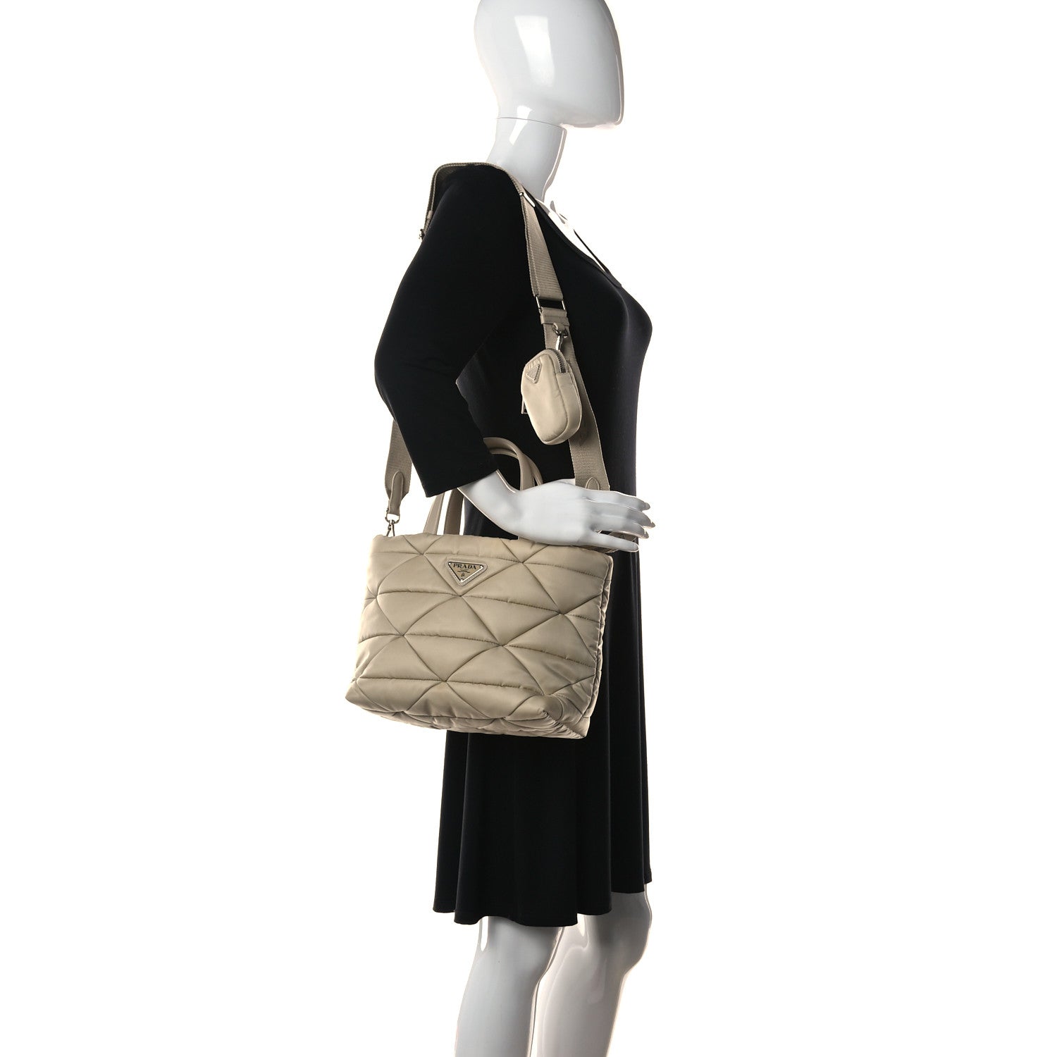 Prada Re-Nylon Nappa Triangle Quilted Padded Double Handled Zip Pocket Tote Deserto 2 of 14