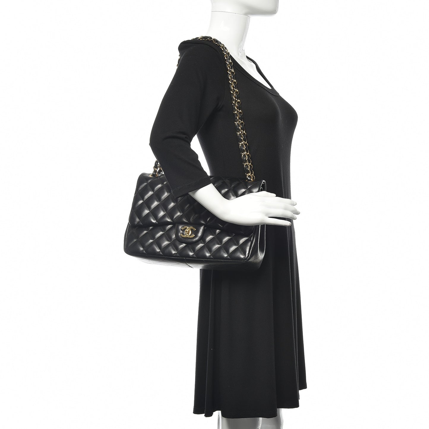 Lambskin Quilted Jumbo Double Flap Black