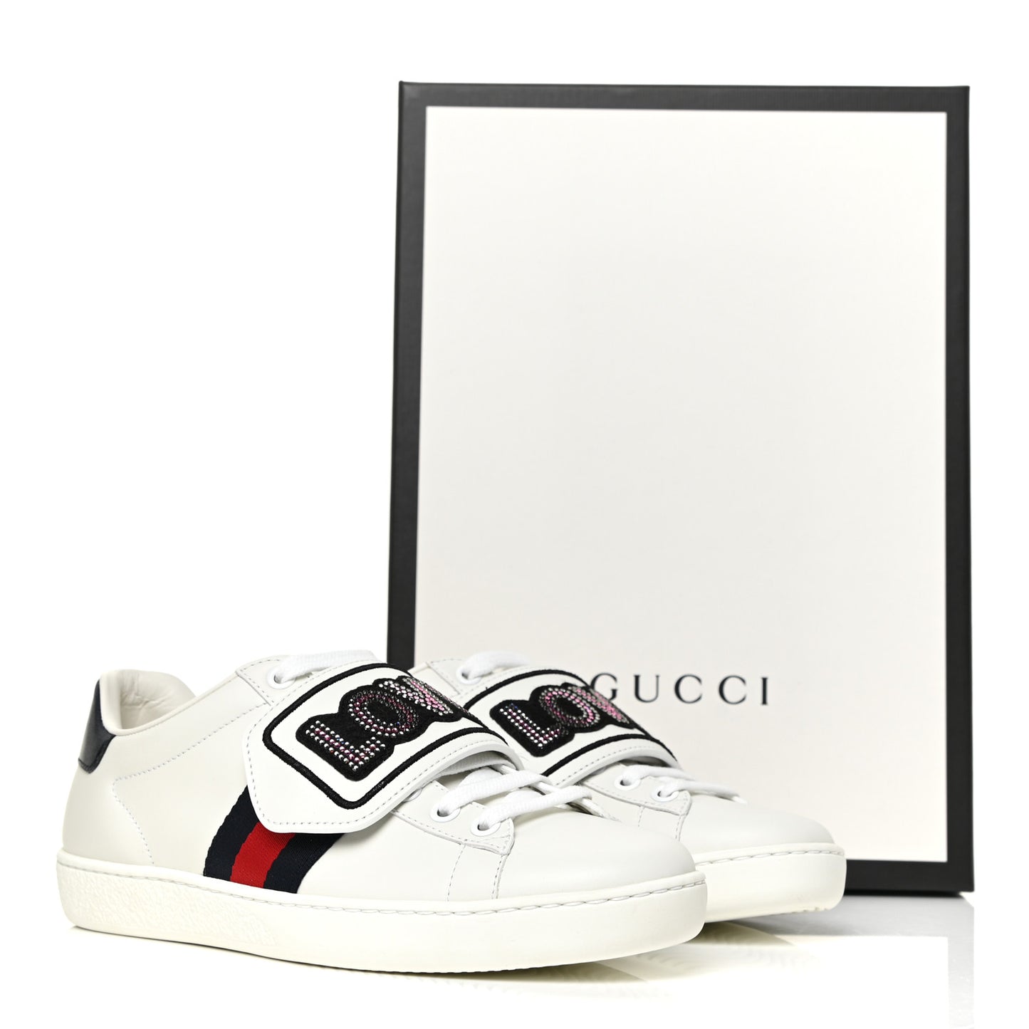 Calfskin Ayers Web Crystal LOVED Womens New Ace Sneakers 35 White