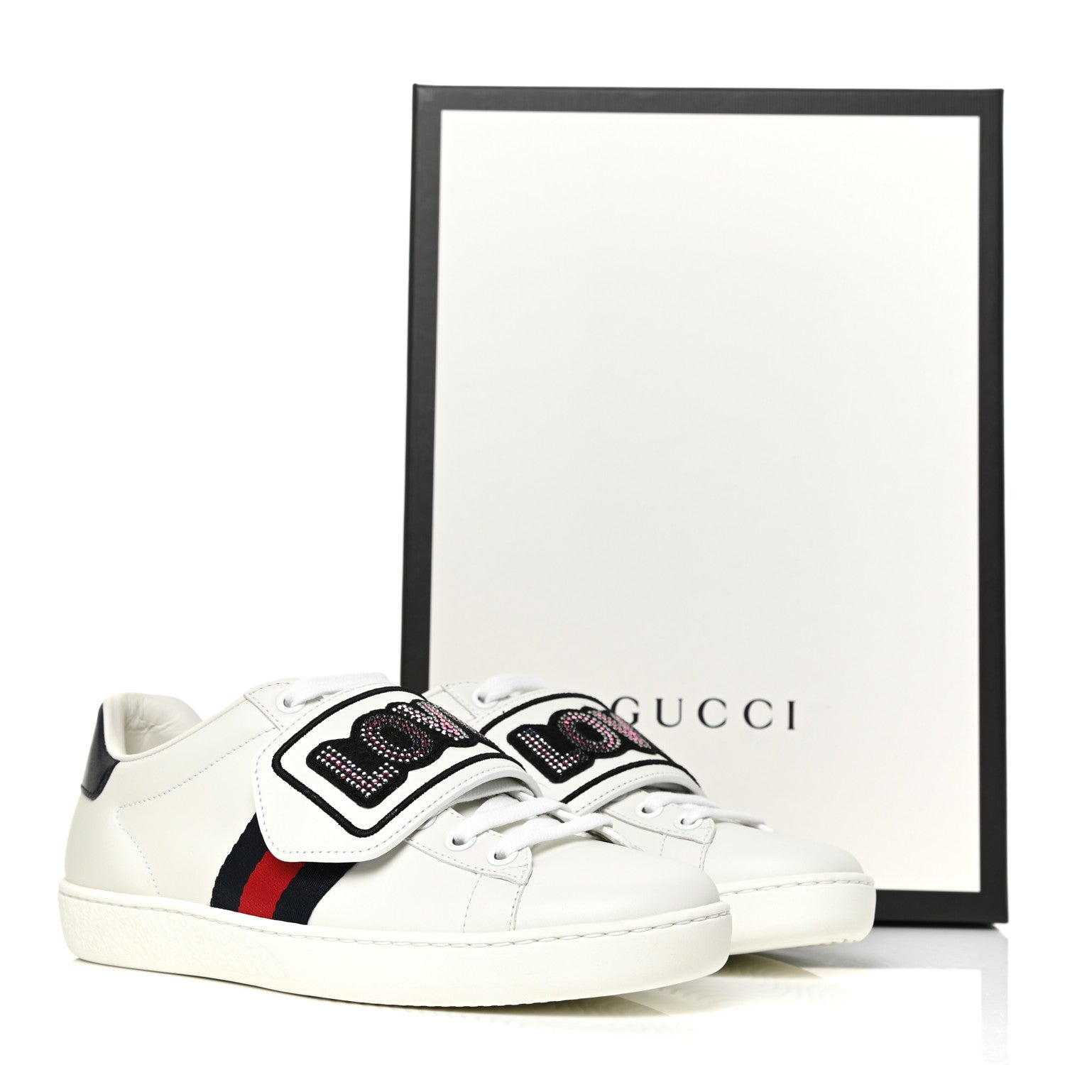 Gucci Calfskin Ayers Web Crystal LOVED Womens New Ace Sneakers 35 White 13 of 13