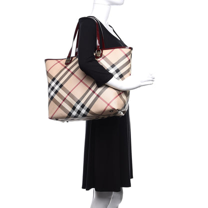 Burberry Patent Trim Nova Check Medium Shopper Tote Burgundy 2 of 16