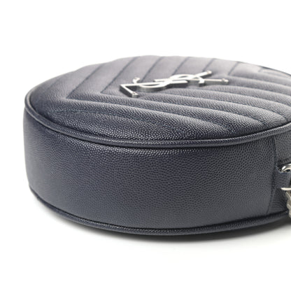Saint Laurent Grain De Poudre Matelasse Chevron Quilted Round Vinyle Camera Bag Deep Marine 9 of 9
