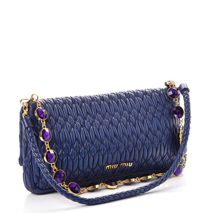 Miu Miu Nappa Matelasse Crystal Flap Clutch Dark Blue 3 of 9