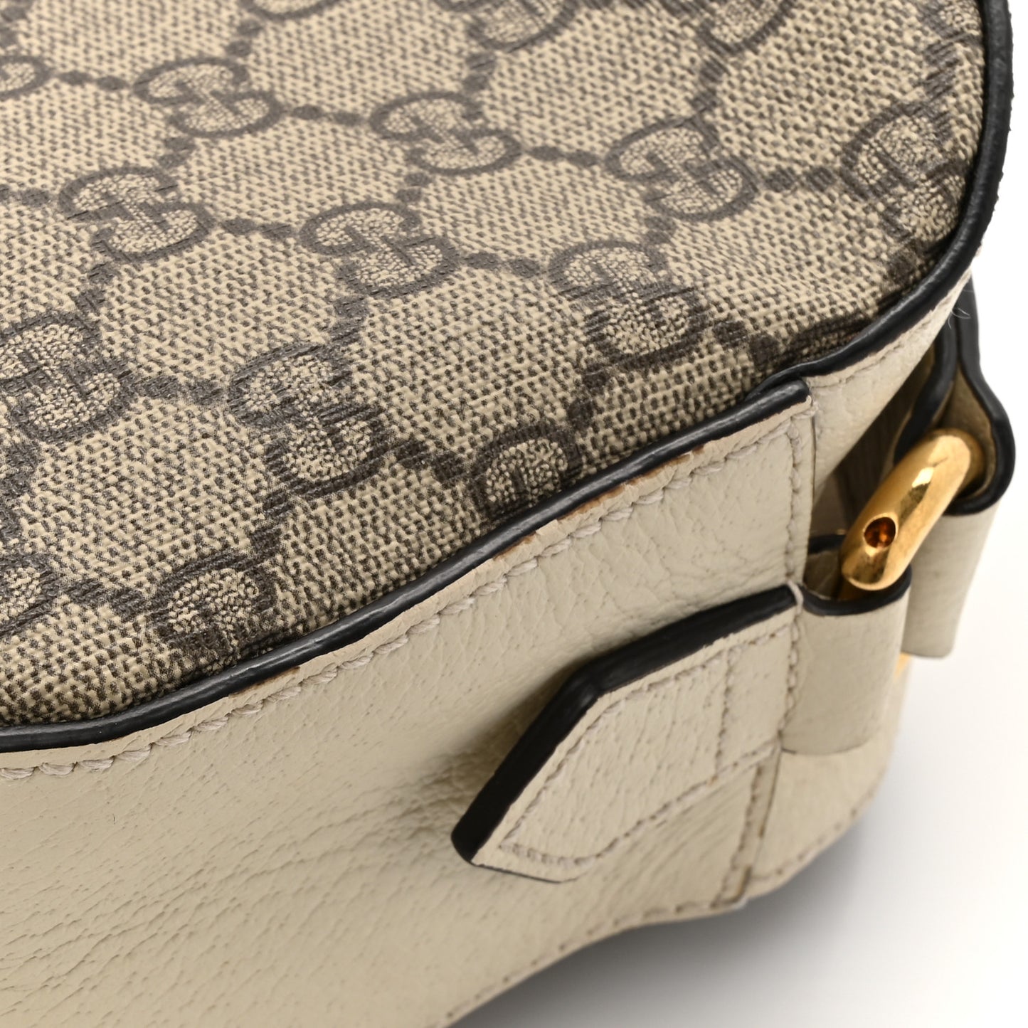 GG Supreme Monogram Textured Calfskin Web Small Ophidia Camera Bag Beige Ebony Mystic White
