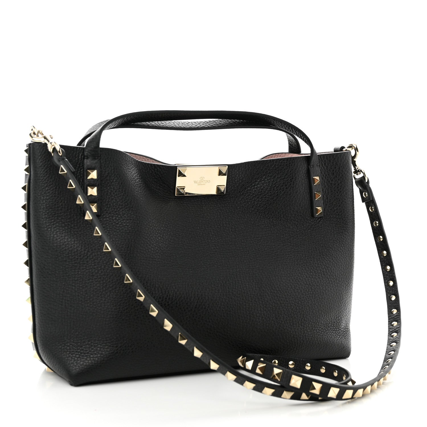 Valentino Garavani Grained Calfskin Small Rockstud Flip Lock Tote Black Rose Quartz 3 of 9