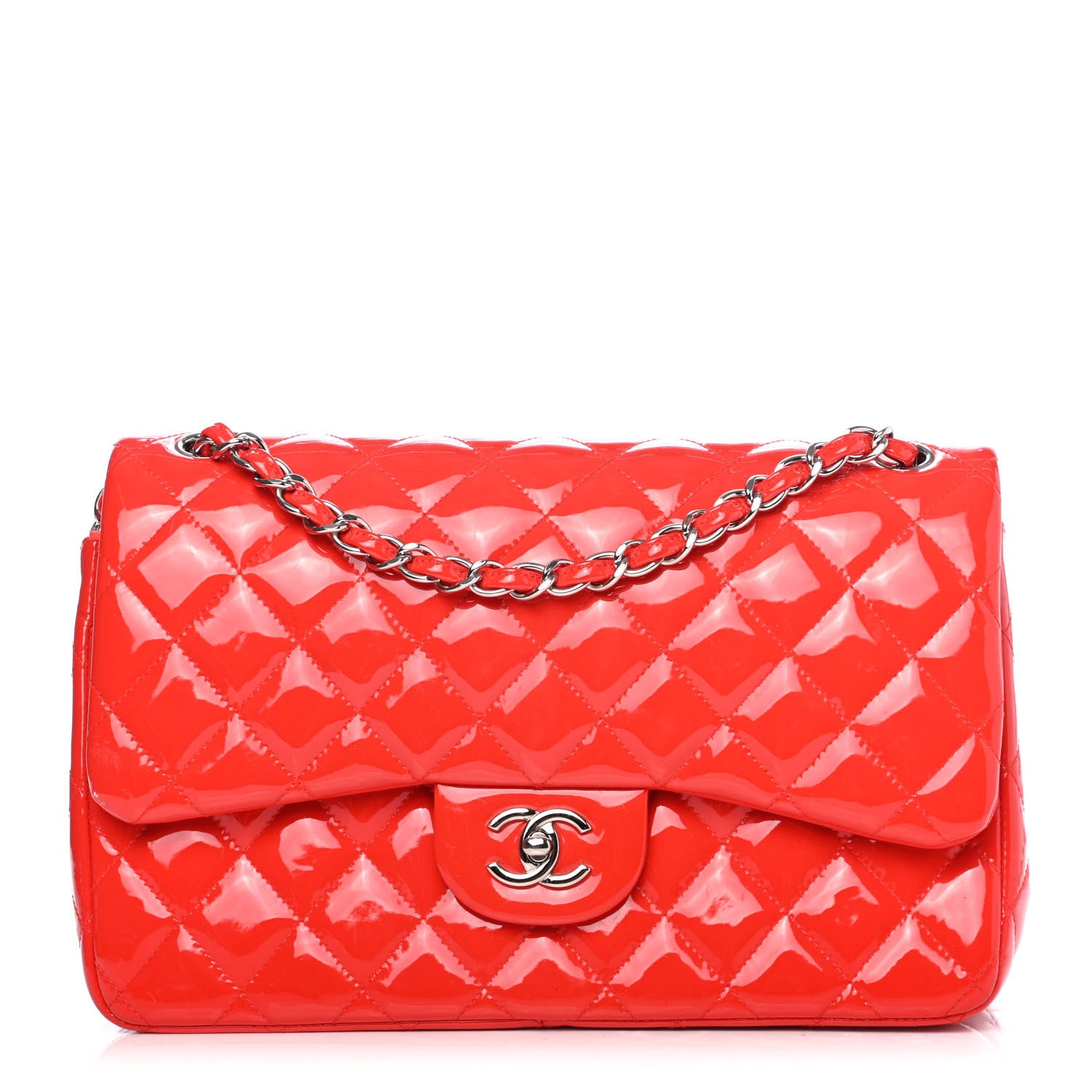 Chanel Patent Quilted Jumbo Double Flap Red 1 of 4