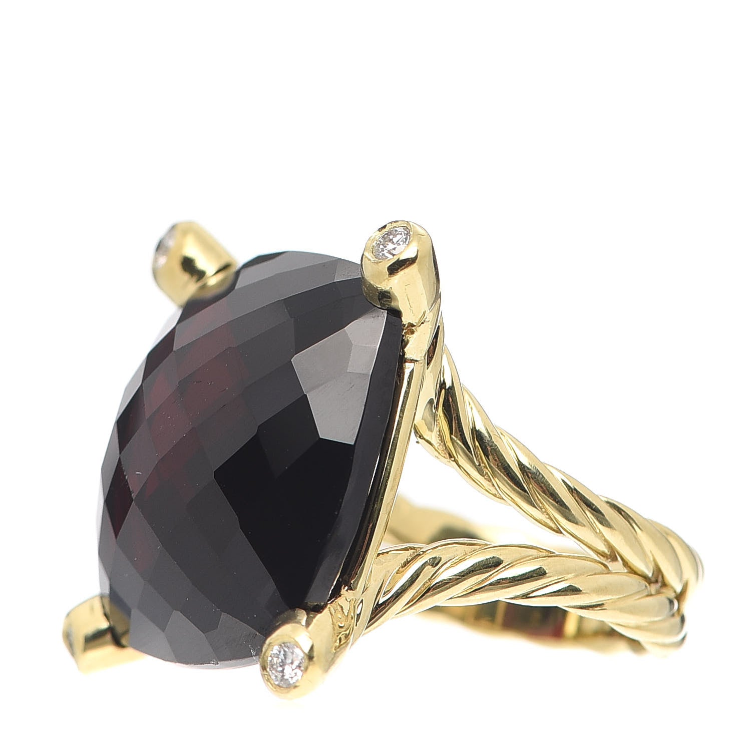 David Yurman 18K Yellow Gold Diamond Garnet 20mm Cushion On Point Ring 53 6.5 3 of 6