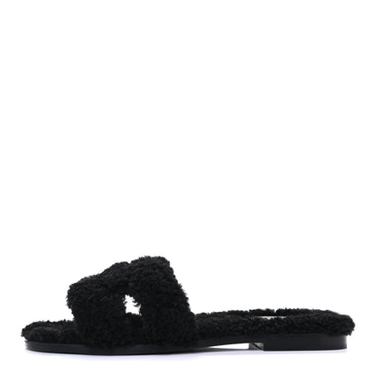 Hermes Woolskin Oran Sandals 37 Black 1 of 9