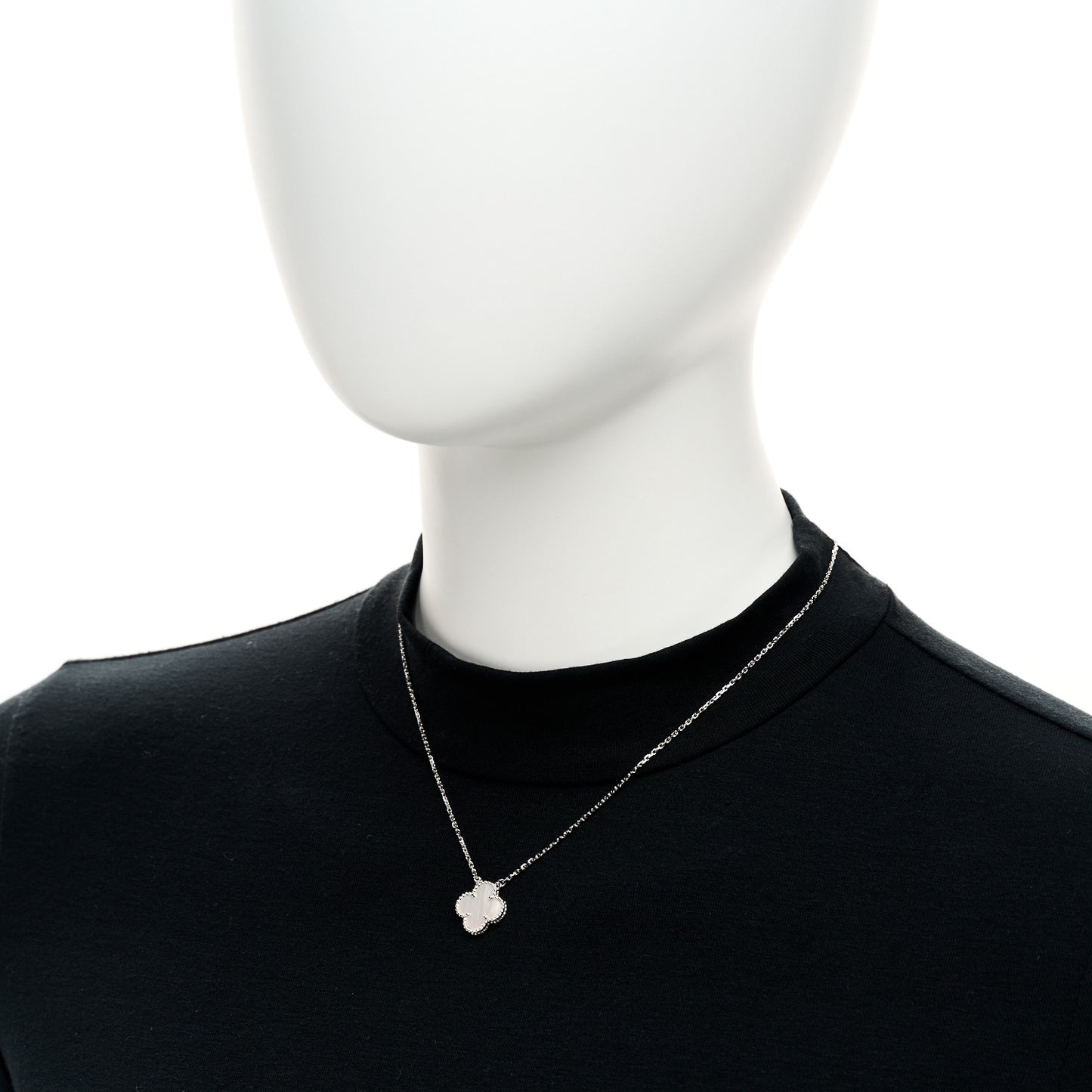 18K White Gold Mother of Pearl Vintage Alhambra Pendant Necklace