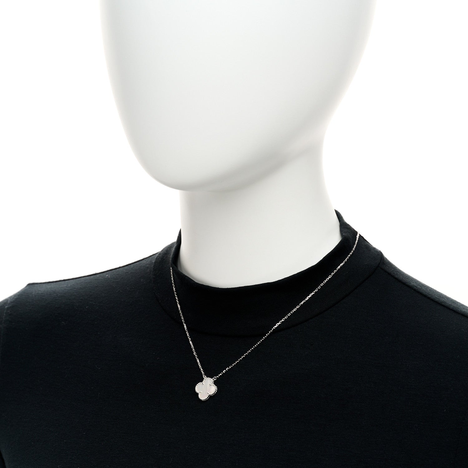 Van Cleef & Arpels 18K White Gold Mother of Pearl Vintage Alhambra Pendant Necklace 2 of 5