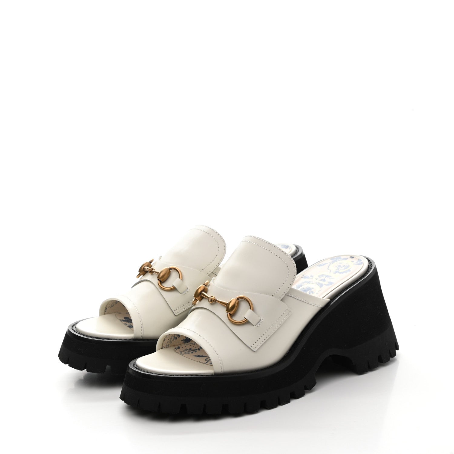 Gucci Cordovan Lux Womens Harald Horsebit Platform Slide Sandals 37.5 Dusty White 3 of 9
