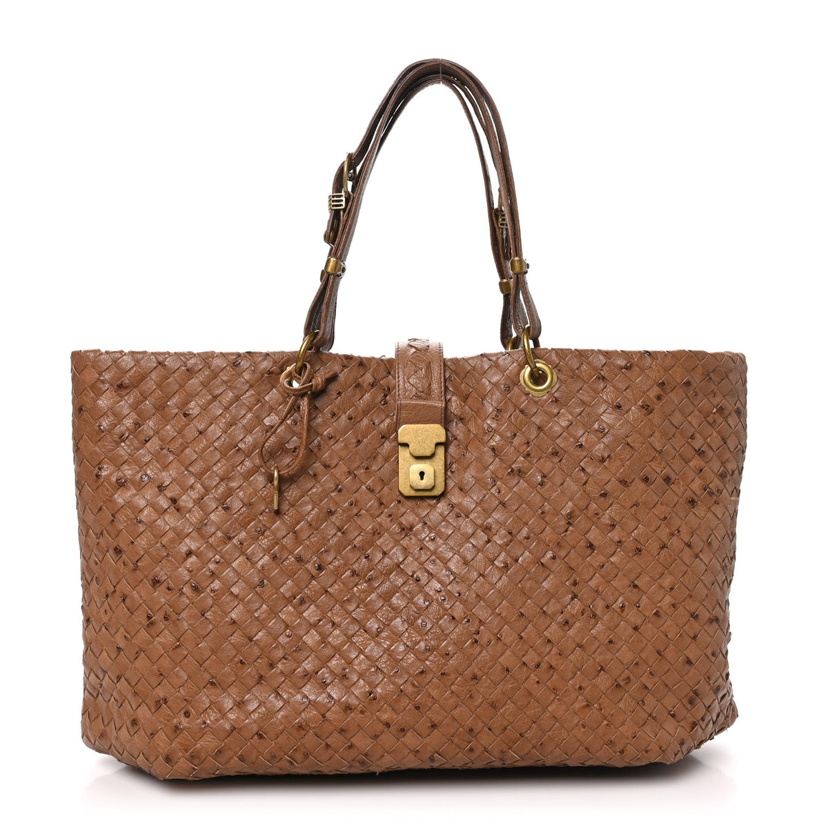 Ostrich Intrecciato Large Capri Tote Noce
