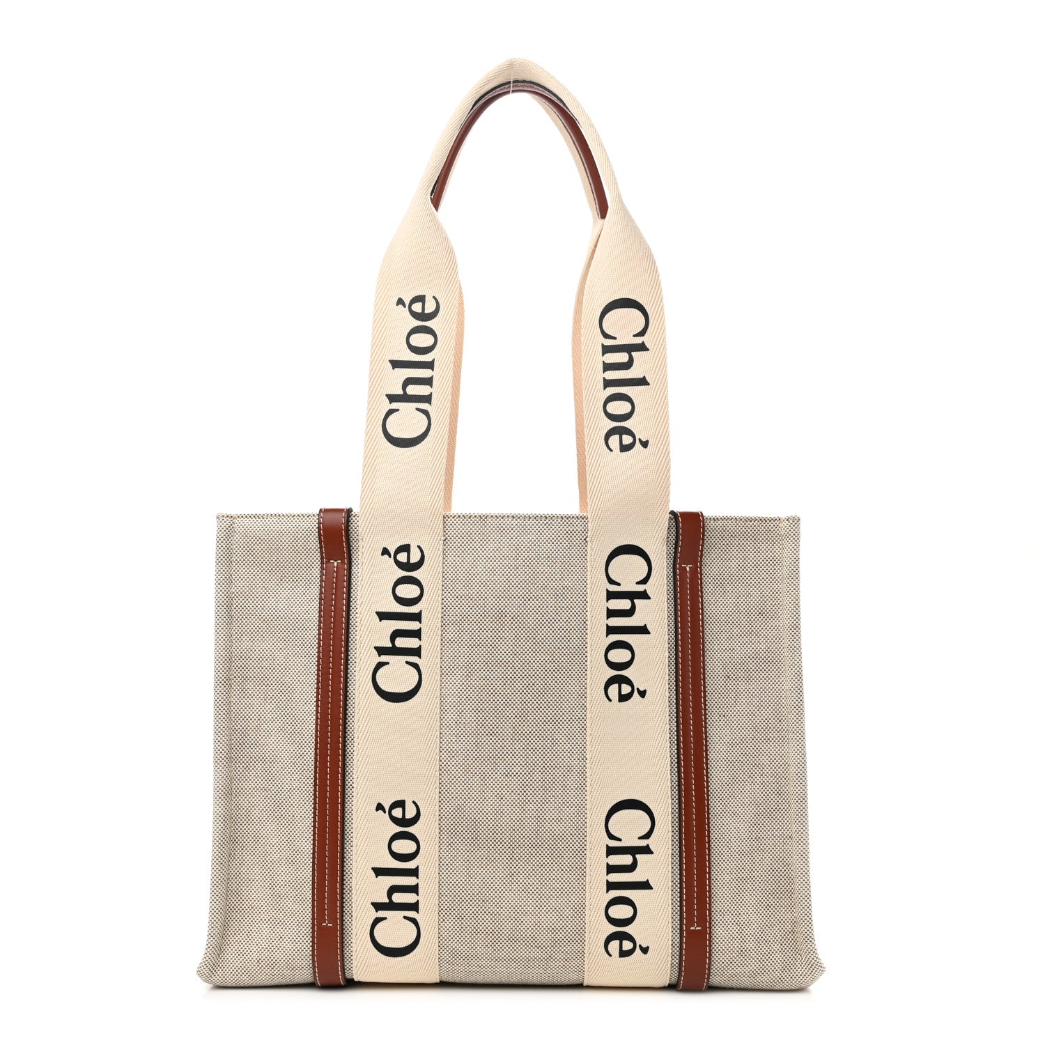 Chloe Cotton Calfskin Medium Woody Ribbon Tote White Brown 1 of 11