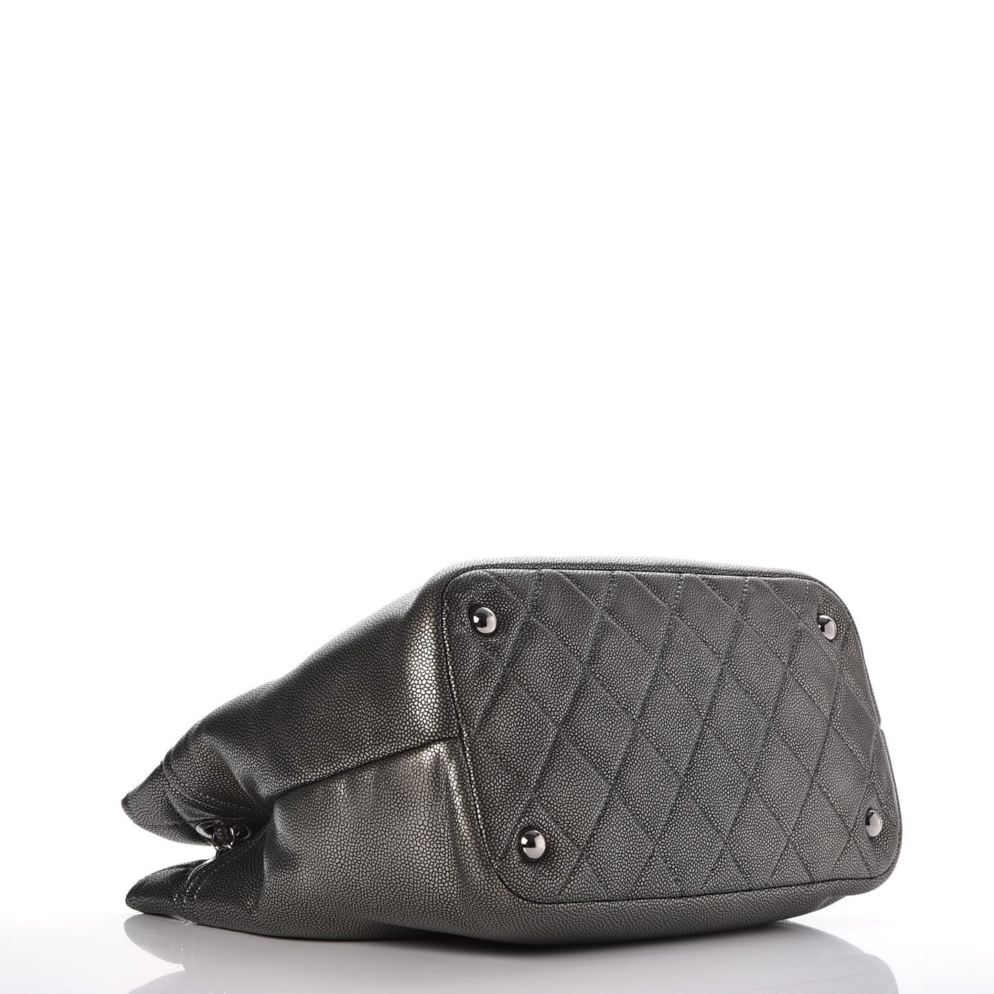 Metallic Caviar Quilted CC Timeless Tote Dark Silver