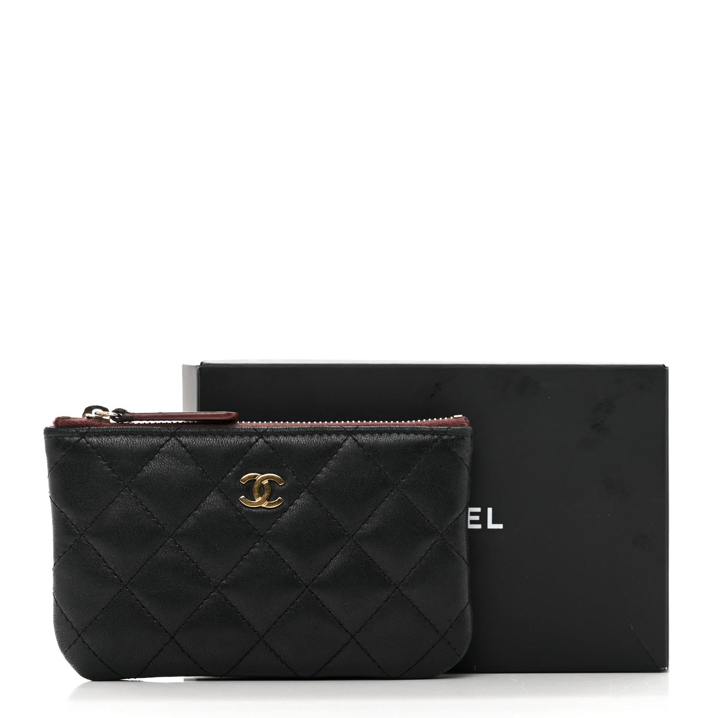 Lambskin Quilted Small Cosmetic Case Black