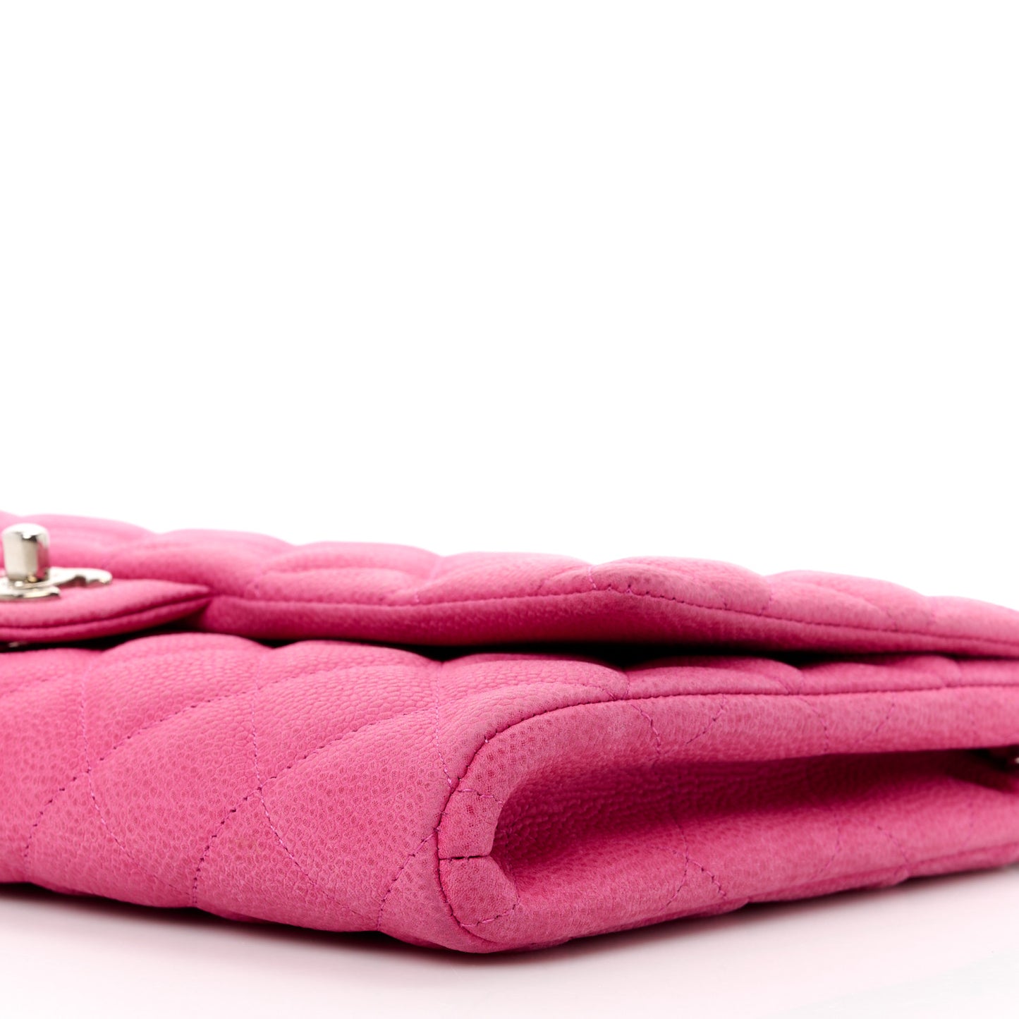 Iridescent Caviar Quilted Clutch with Chain Flap Pink