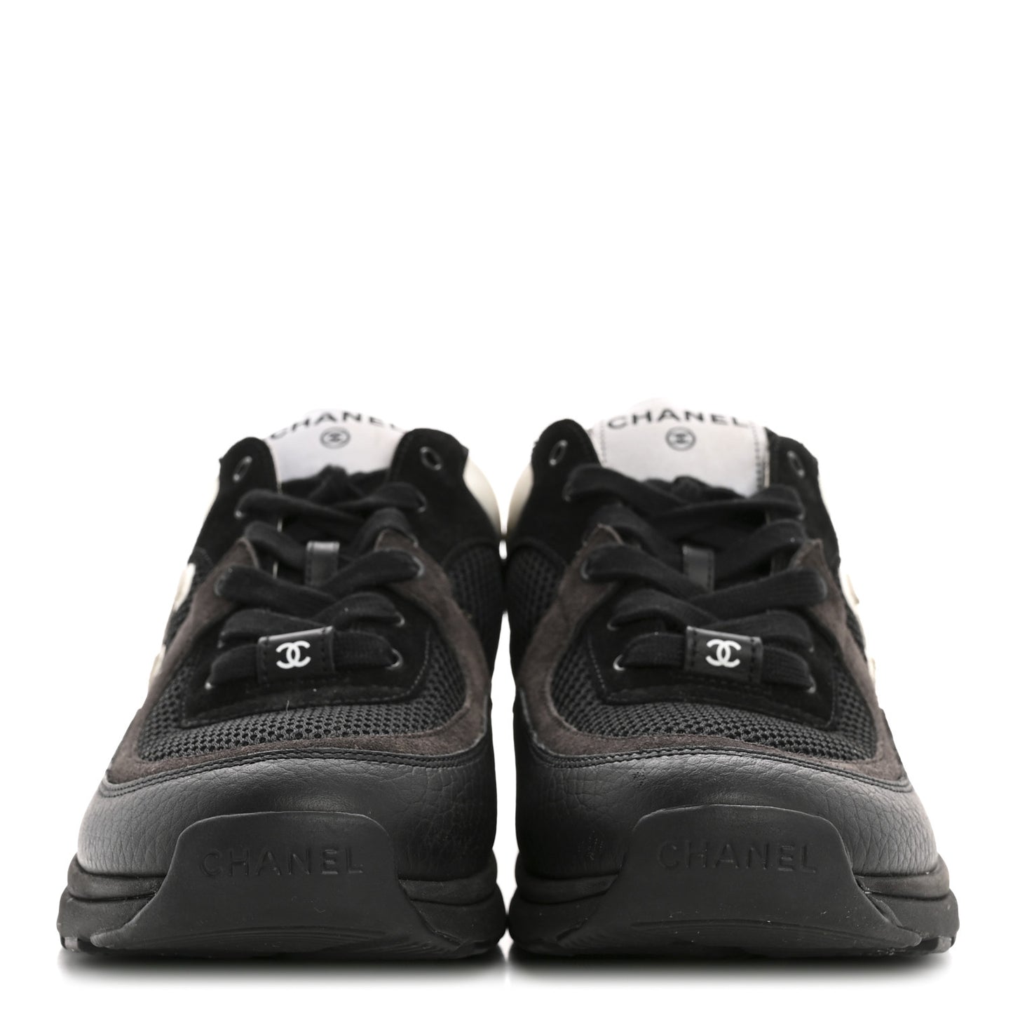 Mesh Suede Grained Calfskin Womens CC Sneakers 39.5 Black White
