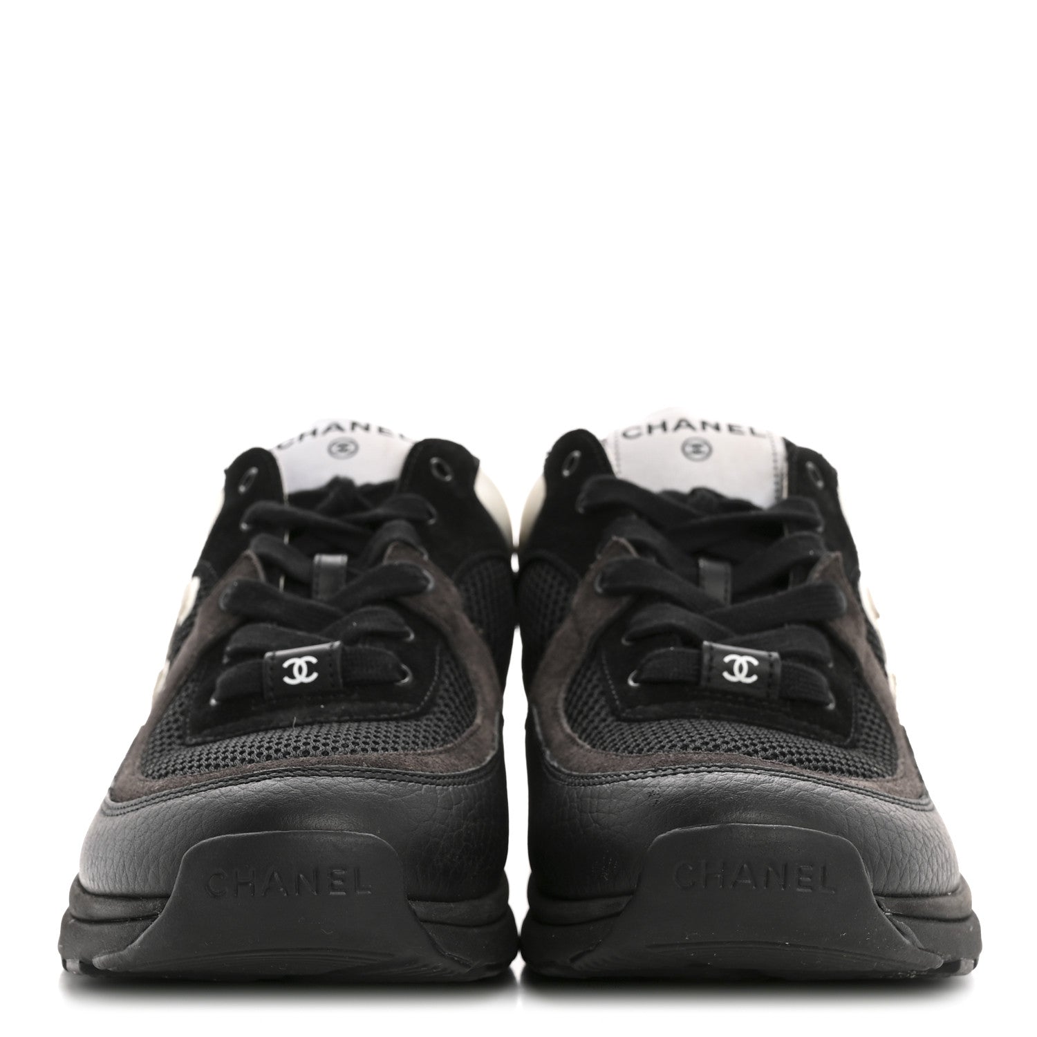 Chanel Mesh Suede Grained Calfskin Womens CC Sneakers 39.5 Black White 3 of 13